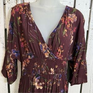 Oddy Boho Floral Empire Dress Maroon Romantic Cottage Size Medium Wedding Guest